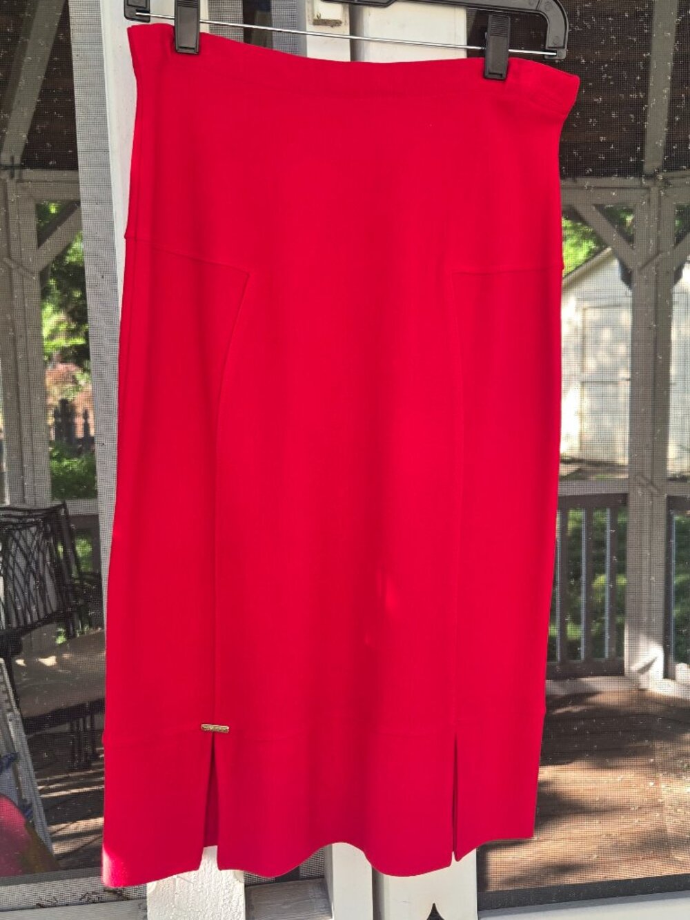 Vibrant Fire Red Midi Pencil Skirt - Women's Straight Panel Workwear Suit Skirt